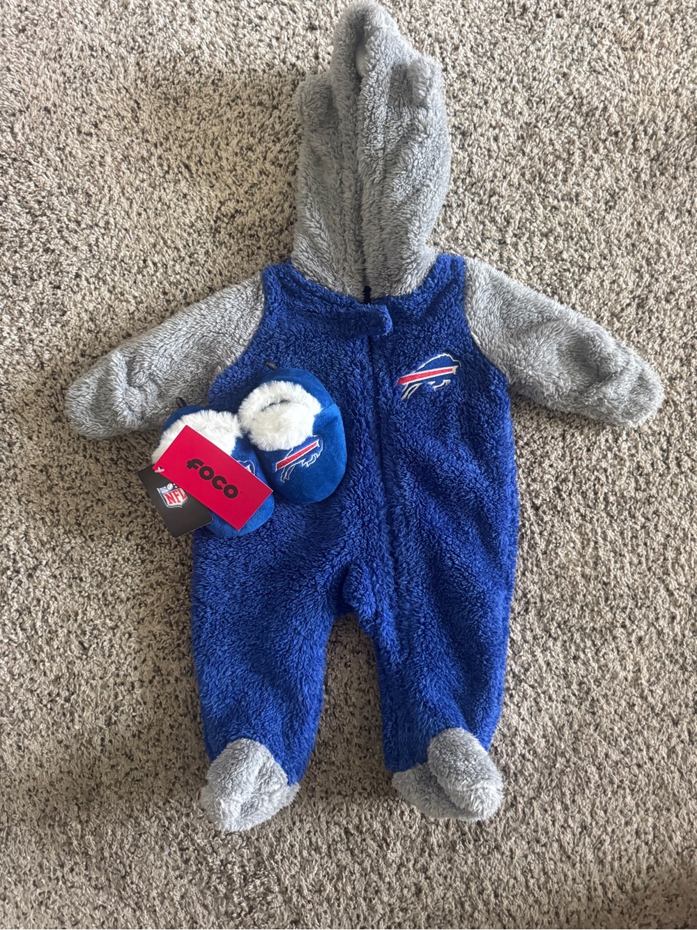 NFL Buffalo Bills Plush One-Piece Footed Romper - Blue & Gray